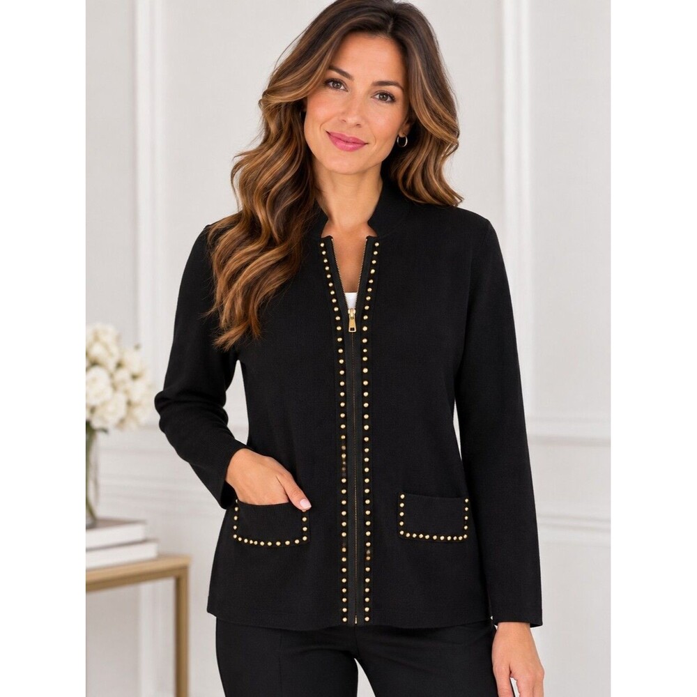 EUC like new Cable & Gauge women's beaded gold accent zipper closure cardigan XL
